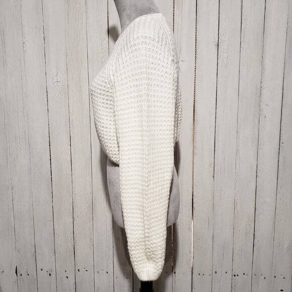 Asos Size 2 XS S Crop Sweater Cream Waffle Knit Stitch Pullover Cropped - Picture 3 of 6